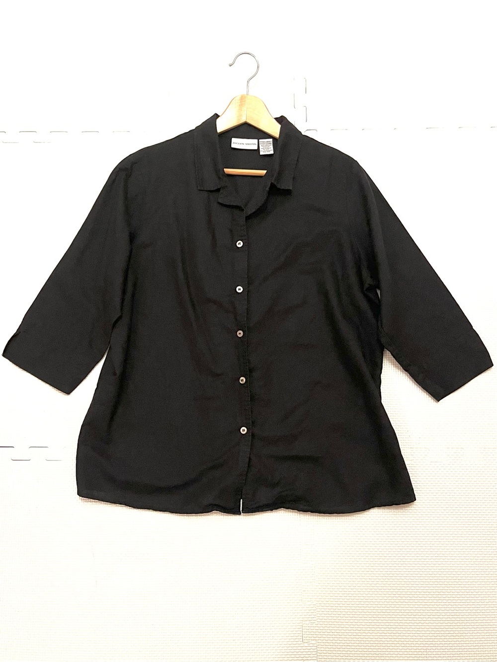 Jaclyn Smith Black Linen Blend Button Front Blouse XL